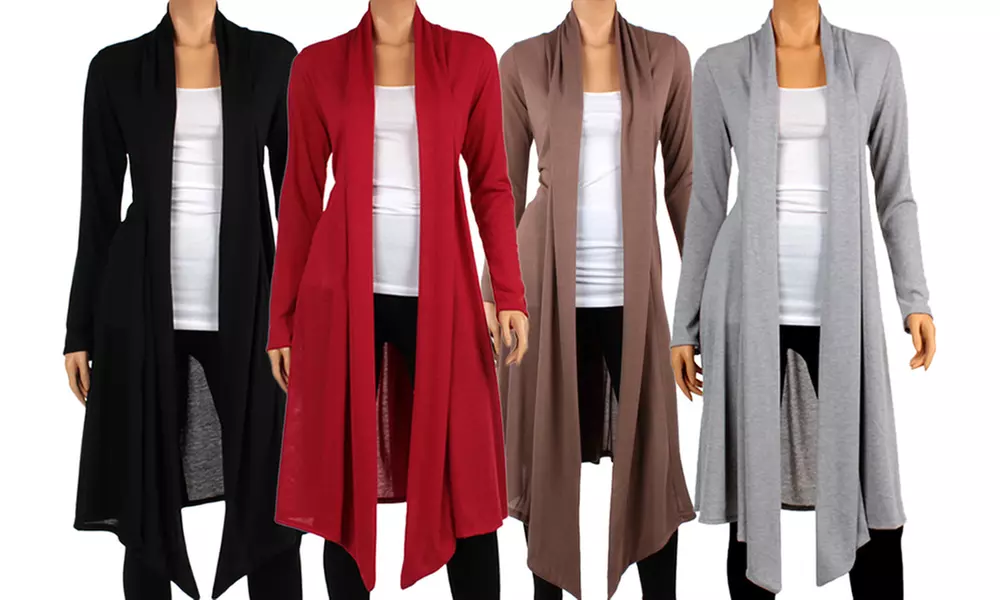 Women's Knee-Length Hacci Cardigan - Primary Image