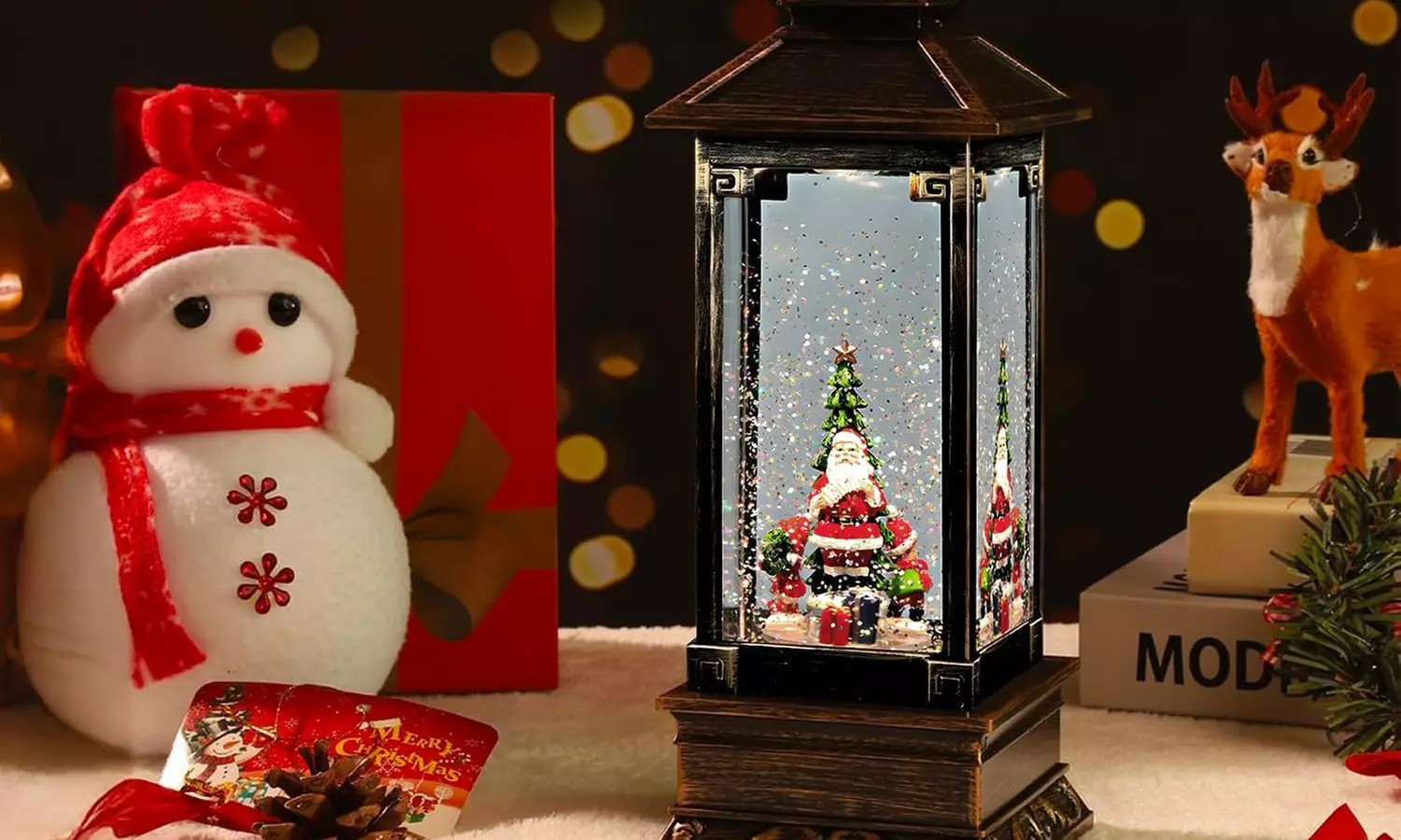 Weihnachtliche Szene mit Musik und Beleuchtung