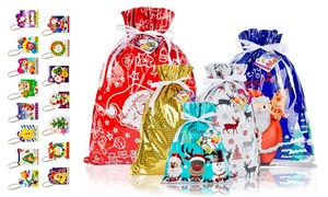  Christmas Drawstring Gift Bags with Tags 