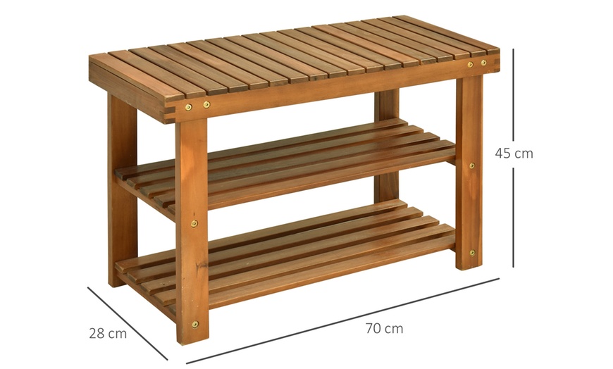 Image 15: HomCom Acacia Wood Entryway Shoe Bench