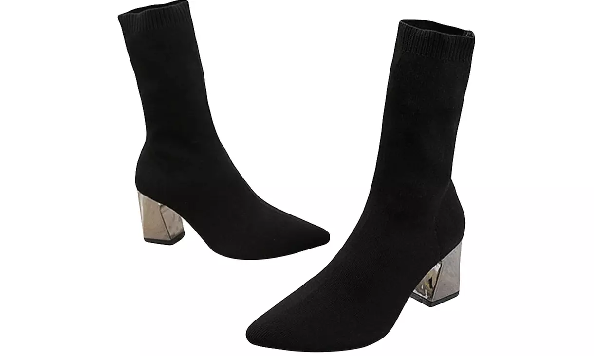 Bottines femme chaussettes à talons à enfiler, bout rond - Primary Image