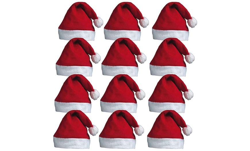 Image 1: 12 Christmas Santa Hats