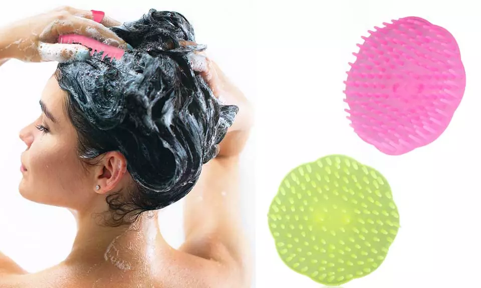 1x oder 2x Shampoo-Massage-Bürste zum Stimulieren der Kopfhaut in Gelb oder Pink - Primary Image