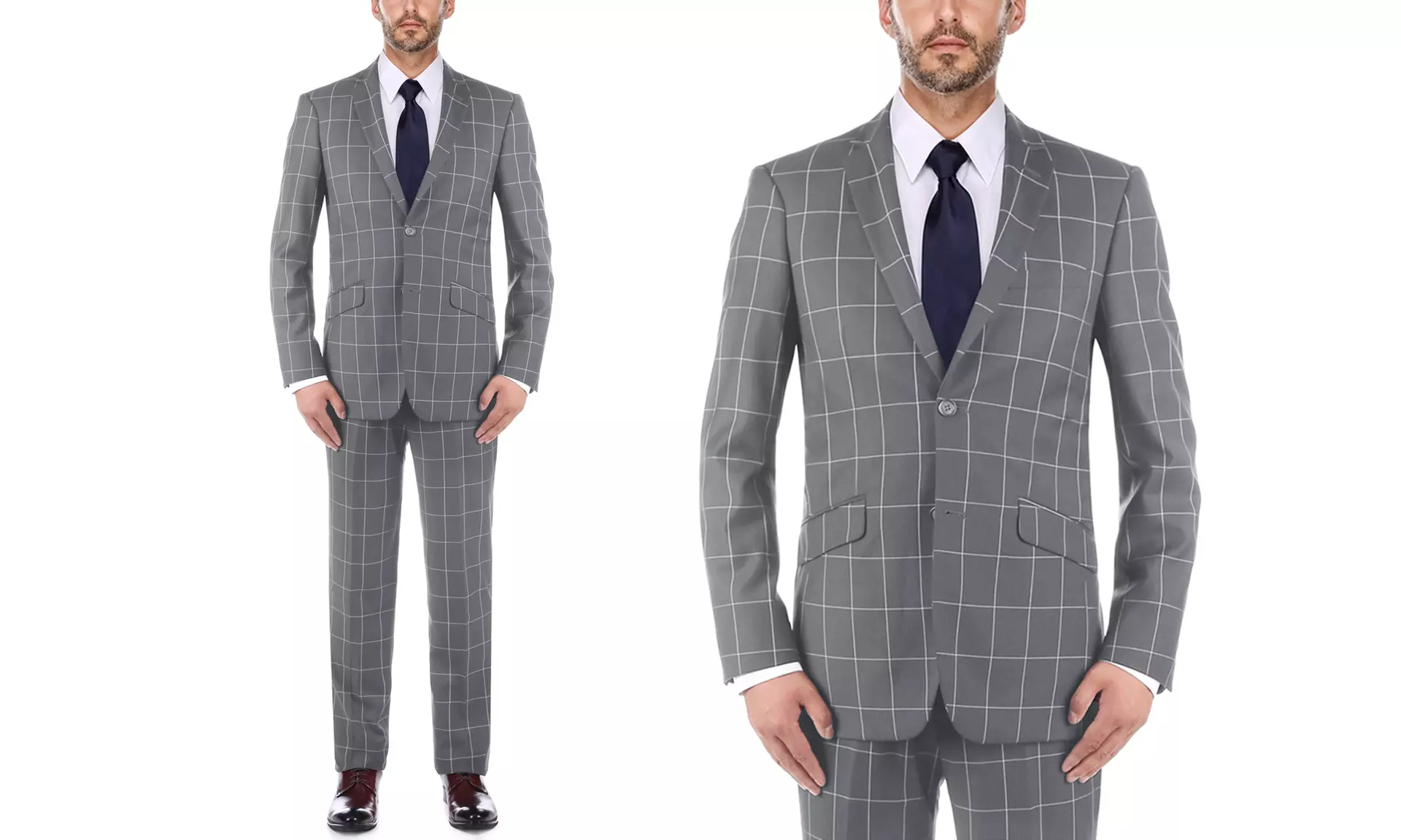 Verno Men's Slim-Fit Windowpane Suit (2-Piece) - Second Medium