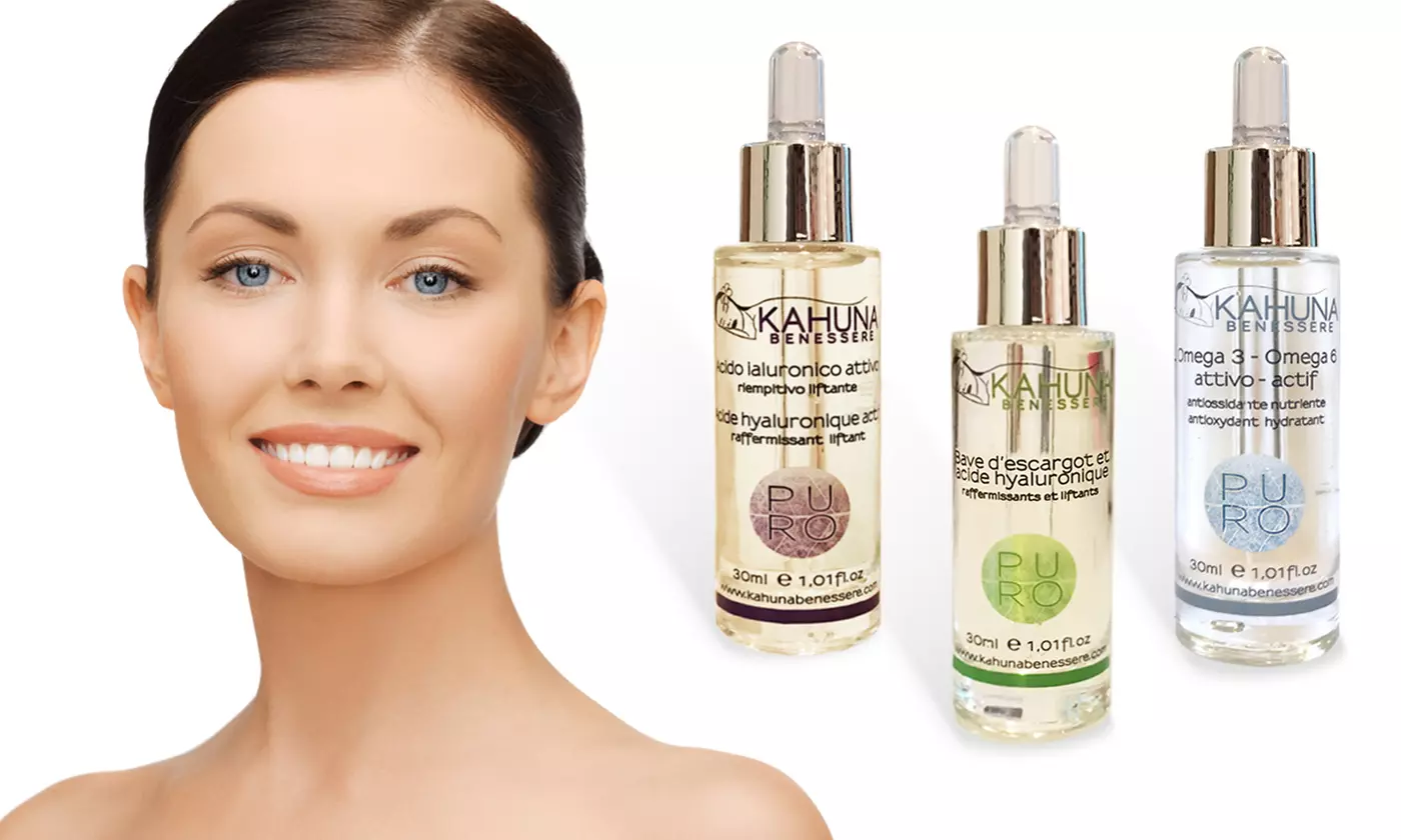 Lot de 3 sérums anti-âge à la bave d'escargot, acide hyaluronique et oméga pur actif, Kahuna Benessere - Primary Image