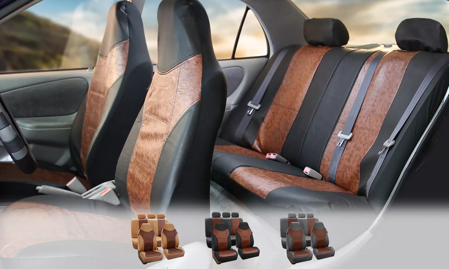 Textured Faux Leather Full Seat-Covers Set (7-Piece) - Primary Image