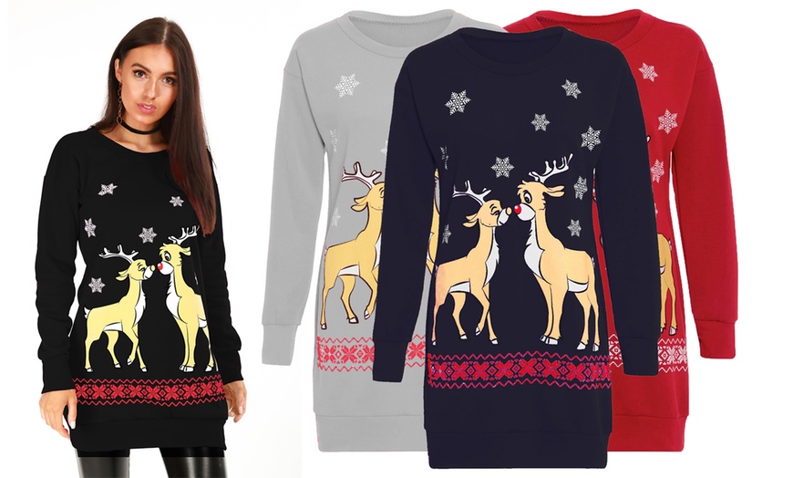 Image 1: Christmas Reindeer Sweater Dress