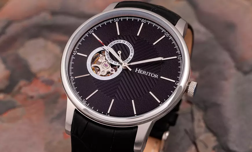 Image 6: Heritor Landon semi-skeleton automatisch horloge met leren band