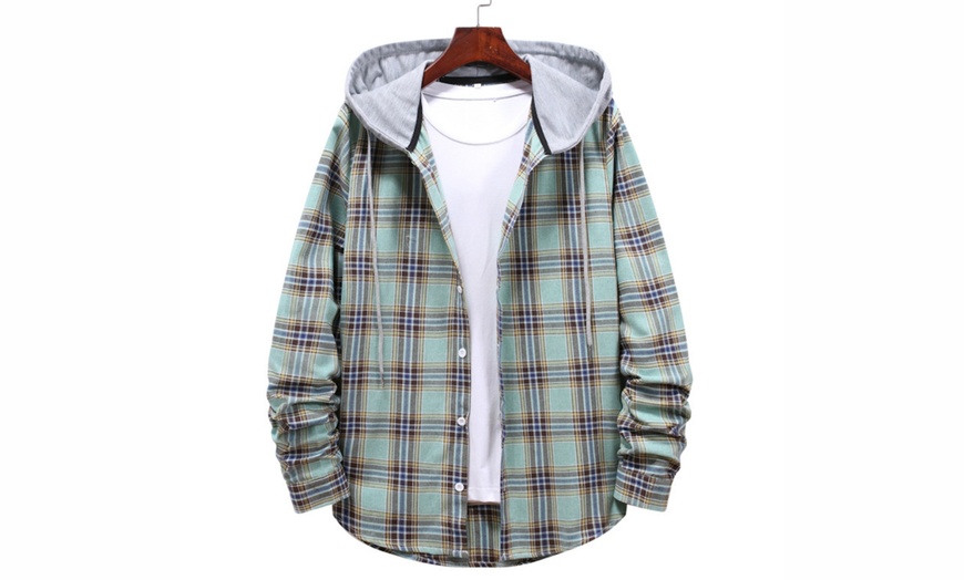 Image 8: Men's Hooded Check Shirt Jacket