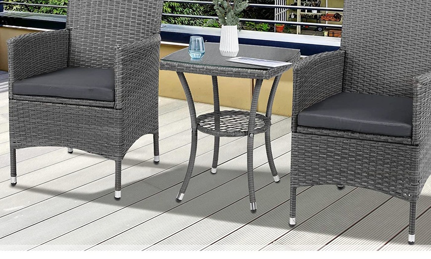 Image 4: Outsunny Three-Piece Rattan-Effect Bistro Set