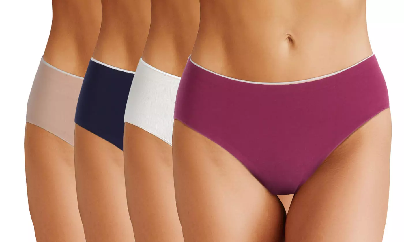 4-Pack Women's Cotton Mid Waist Full Panties No Show Brief Cut Underwear