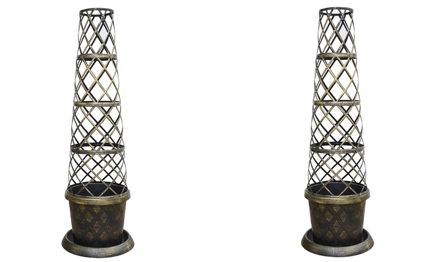 Image 5: Tower Patio Pot Modern Grey or Black with Gold