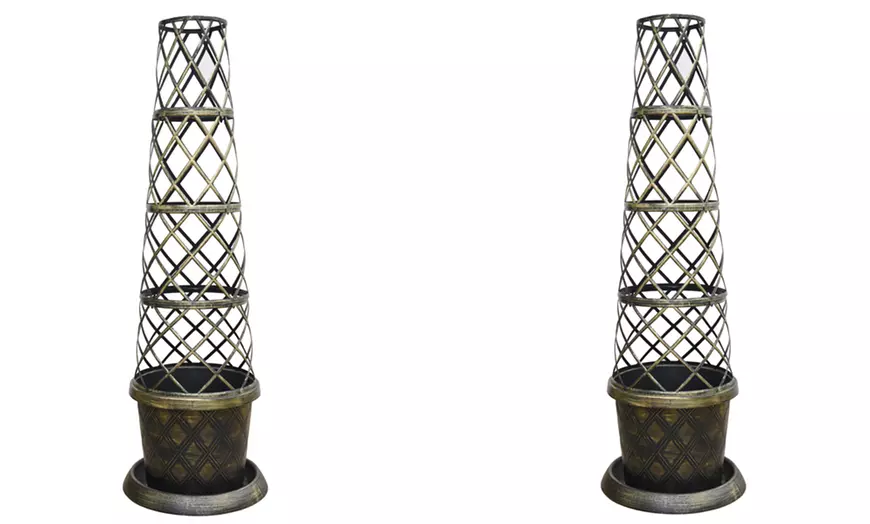 Image 5: 1 or 2 Tower Patio Pot with Trellis - Modern Grey or Black with Gold
