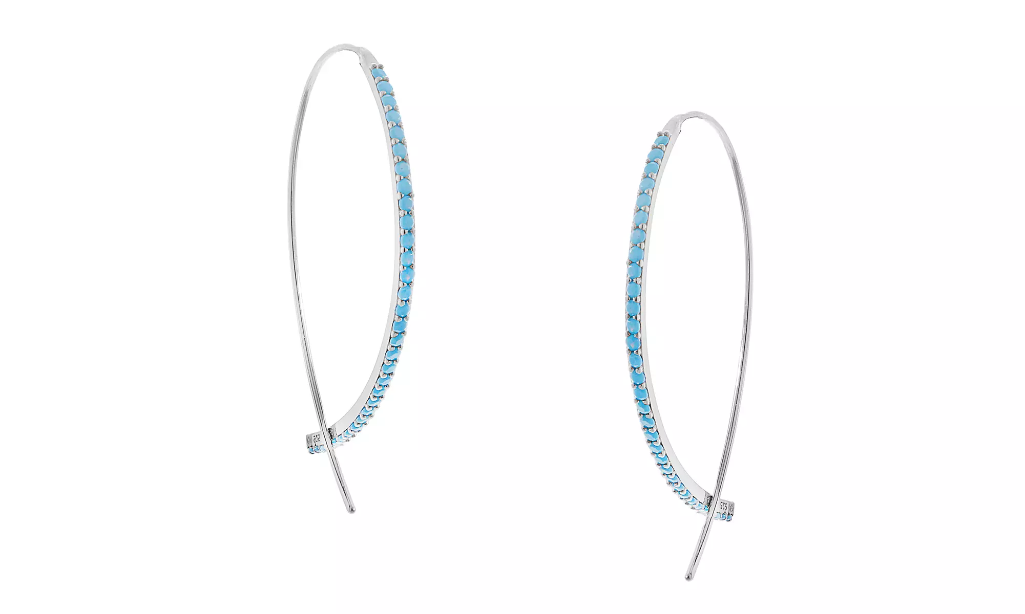 Genuine-Turquoise Threader Pull-Through Earrings in Sterling Silver - Primary Image