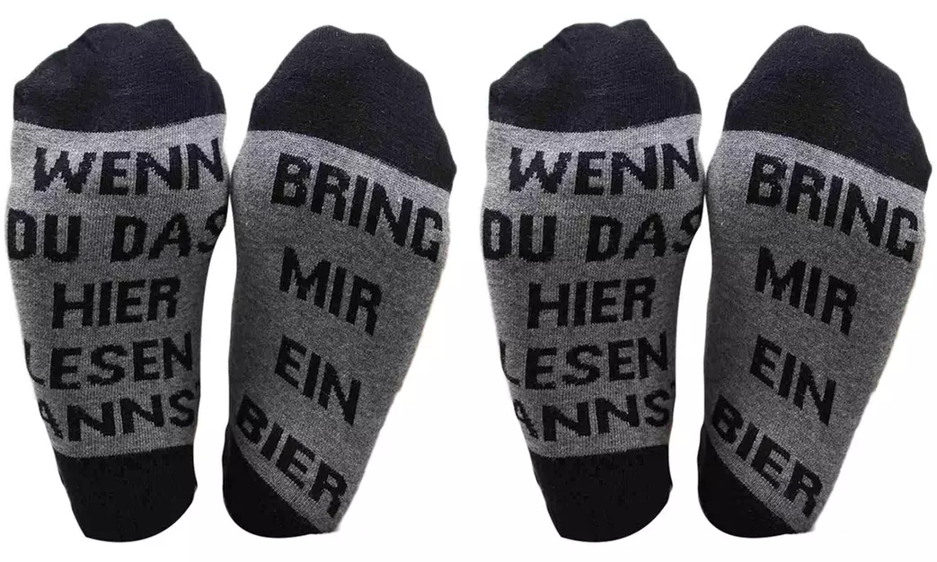1x oder 2x lustige Socken „Bring mir ein Bier“ oder „Bring mir Wein“