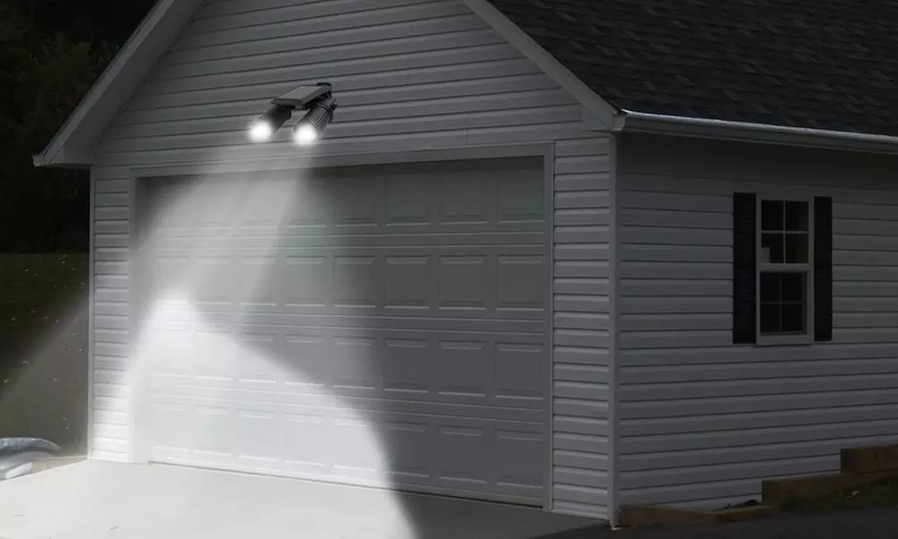Black Solar-Powered PIR-Activated Twin-Head Security Light - Second Medium