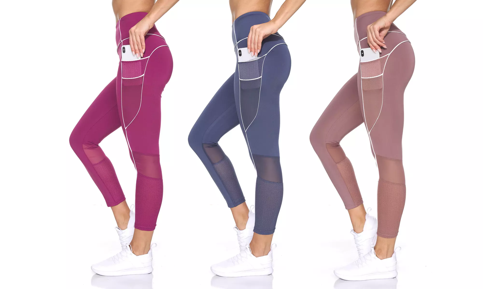 BSP Women's High-Waist Capri-Length Leggings with Double Mesh Pockets - Primary Image