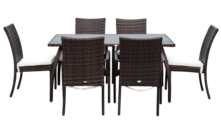 Image 11: Outsunny 7-Piece Rattan Dining Sets