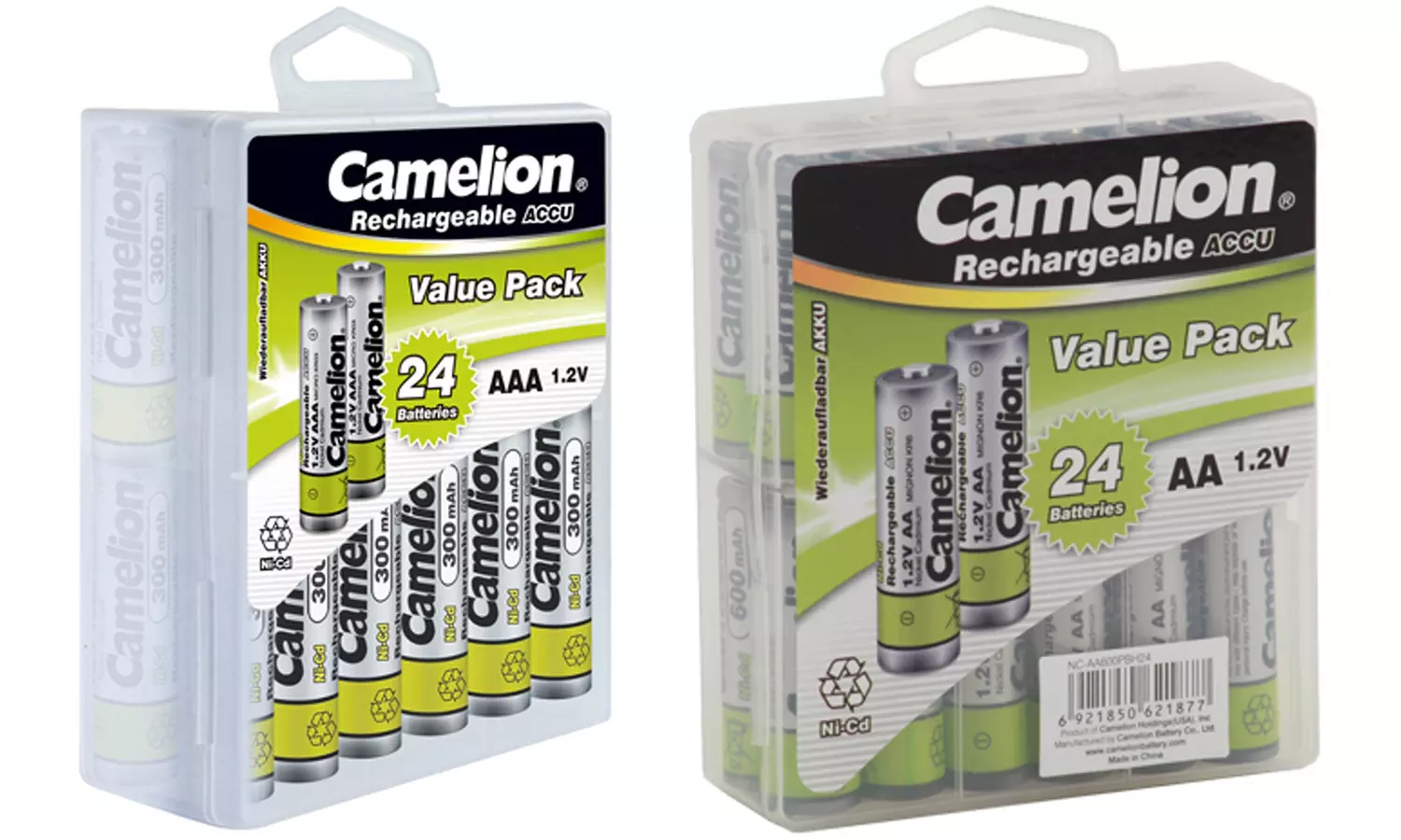 Camelion Rechargeable AA or AAA Ni-CD Batteries with Reusable Case (24-Pack) - Primary Image