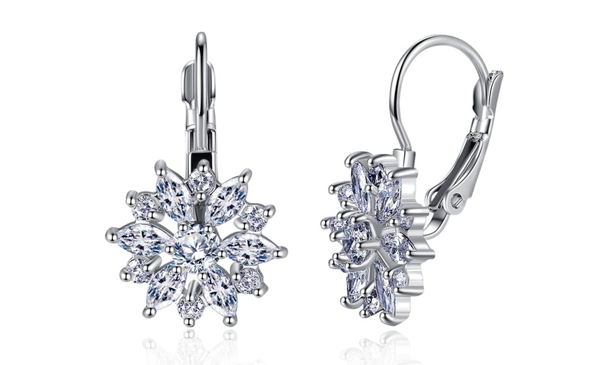 Image 2: Flower Leverback Earrings Made with Swarovski Crystal
