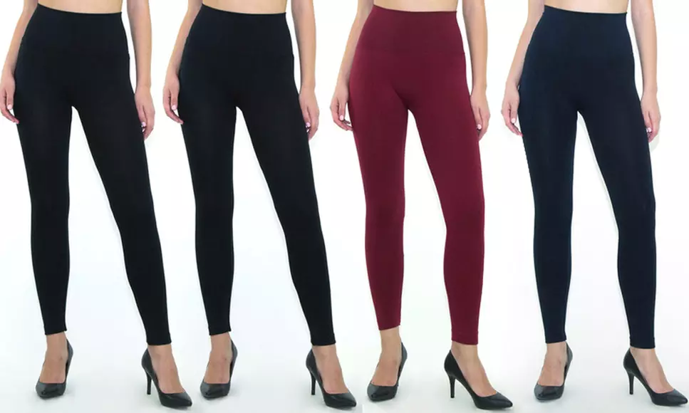 Women's Junior High-Waist Fleece-Lined Leggings (4-Pack) - Second Medium