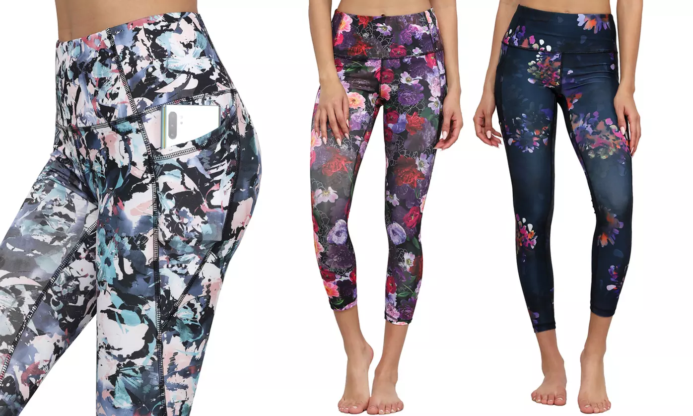 Lock and Love Printed Tummy-Control Capri Leggings with Pocket - Primary Image
