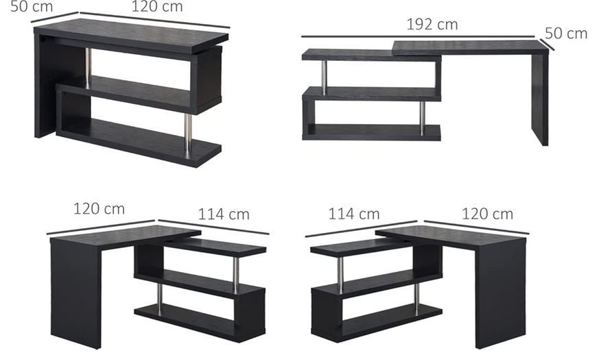 Image 20: Homcom L-Shaped Desk with 360° Rotating Storage Shelves