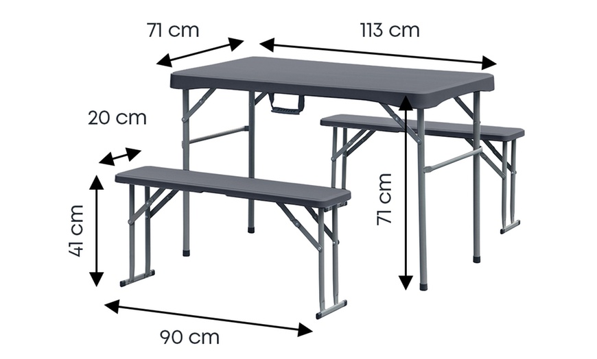 Image 6: Ensemble d'extérieur pliable comprenant une table et 2 bancs 