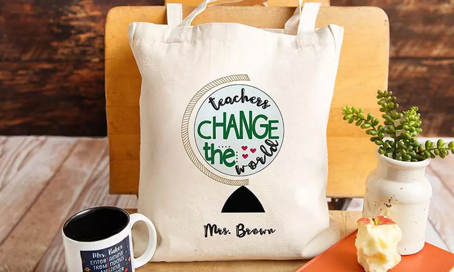 One, Two, or Three Personalized Teacher Canvas Totes Bags from Qualtry (Up to 71% Off) - Primary Image