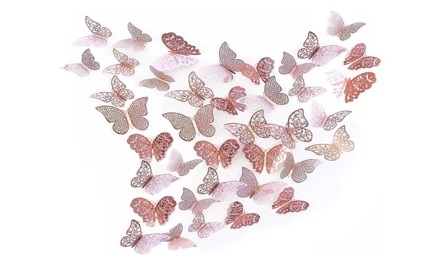 Image 1: 12, 36 or 60 Rose Gold Butterfly Wall Stickers