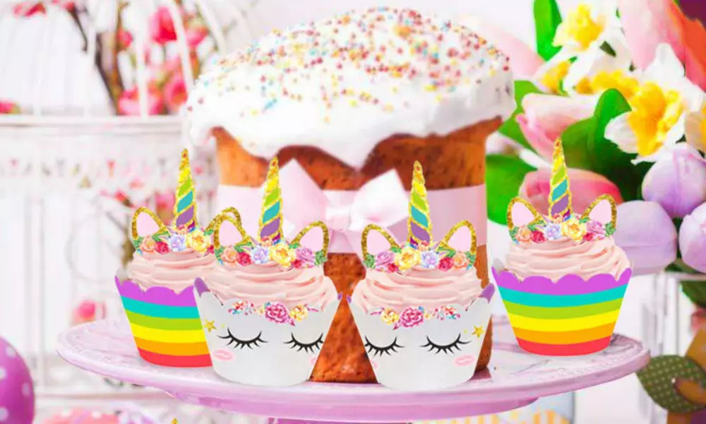 Unicorn Cupcake Toppers and Double-Sided Wrappers Set (48-Piece) - Primary Image