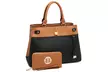MKP Collection Padlock Two-Tone Vegan Leather Satchel Handbag with Matching Wallet - Second Medium