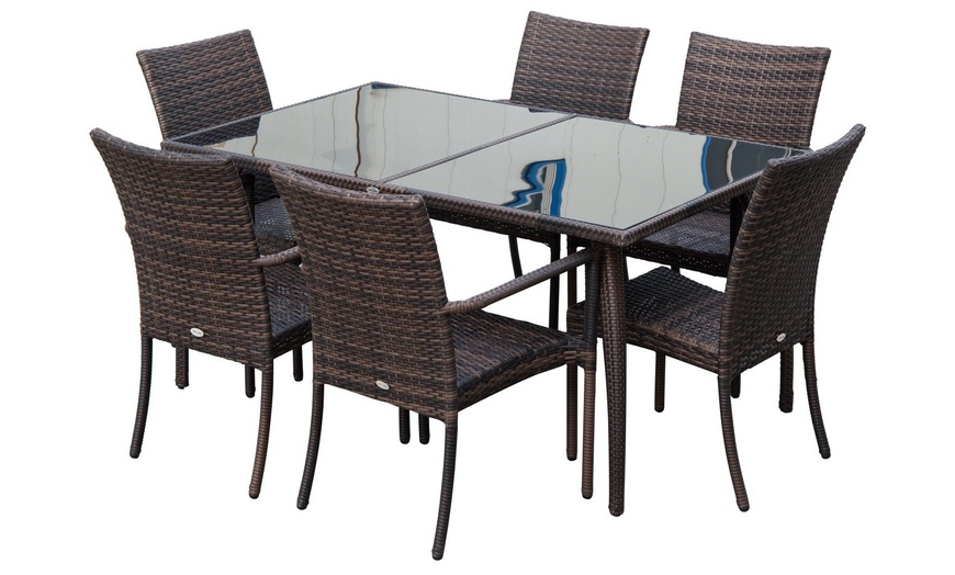 Image 2: Outsunny 7-Piece Rattan Dining Sets