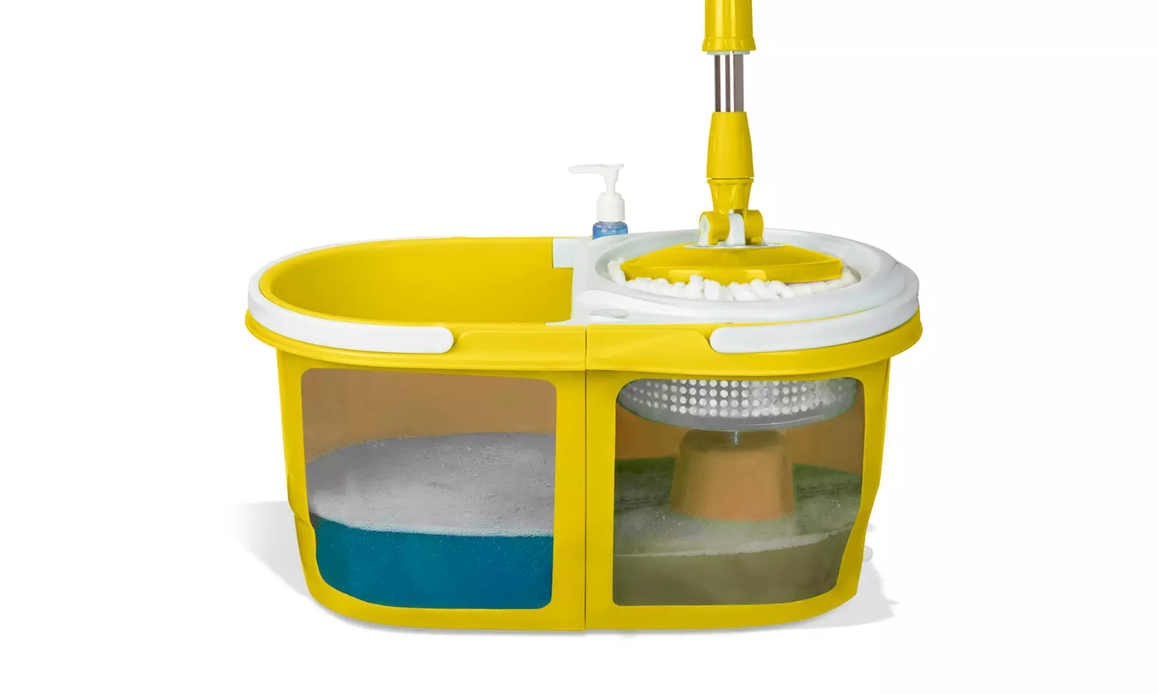 Doppel-Schleuder-Mopp in der Farbe nach Wahl mit Eimer für sauberes und schmutziges Wasser sowie 2 oder 5 Aufsätzen - Second Medium