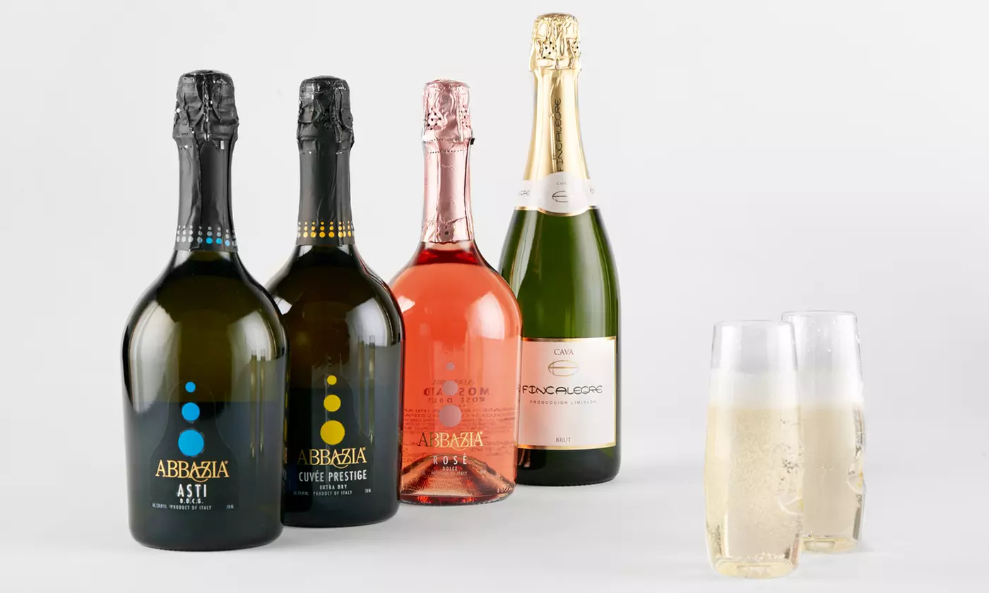 Four Bottles of Sparkling Wine with Two govino Flutes from Wine Insiders (68% Off) - Primary Image