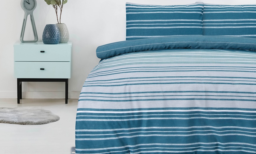 Image 1: Smart Living Reversible Textured Stripe Duvet Set 