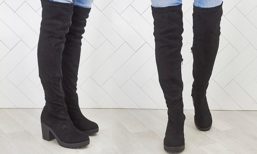 Image 2: Over-the-Knee Block Heel Boots