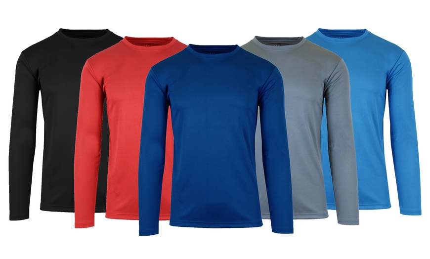 Image 1: Men's Long Sleeve Moisture Wicking Crew Neck Tagless Performance Tee