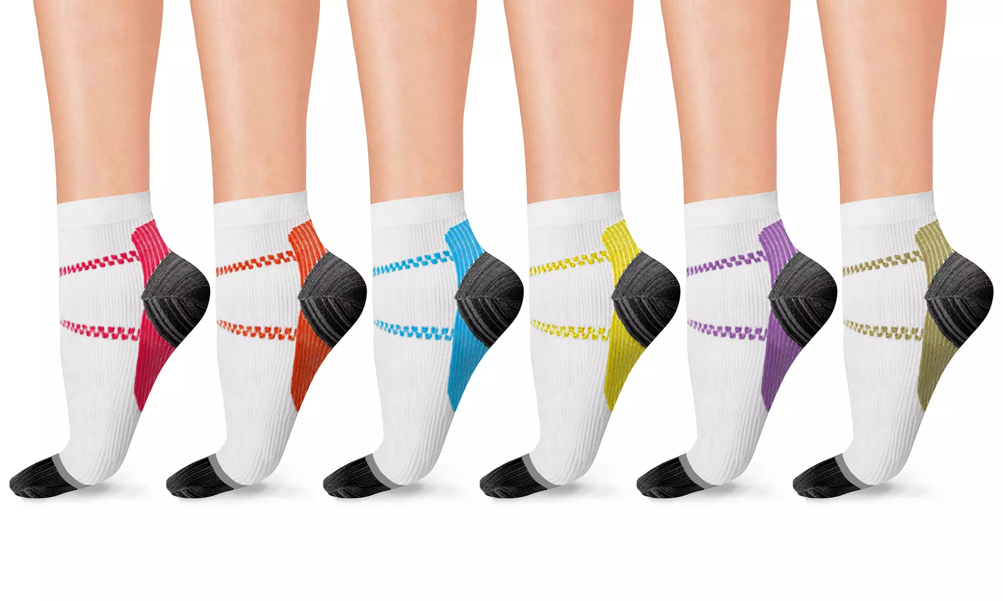 Unisex Ankle-Length Striped Compression Socks (6-Pairs) - Primary Image
