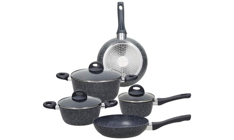 Batteria da 8 pezzi in alluminio a effetto pietra Forged-X Black Tognana