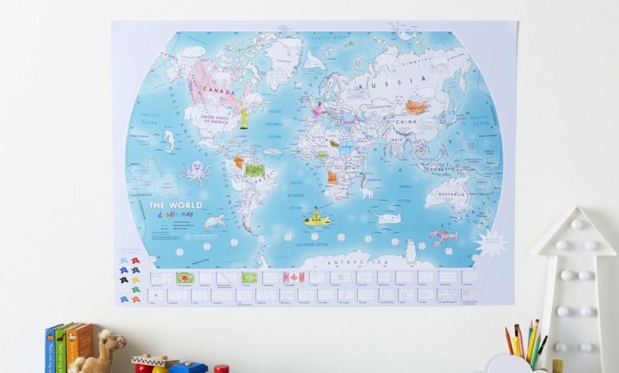 Image 1: Doodle World Map with Crayons