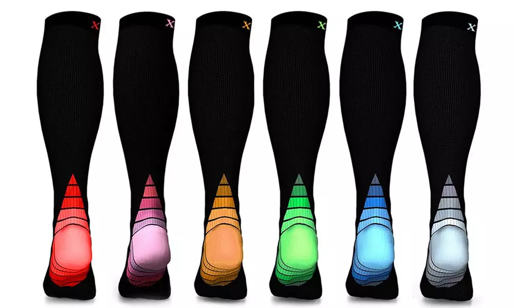 XTF Unisex Sports Bright Compression Socks (6 Pairs) - Primary Image