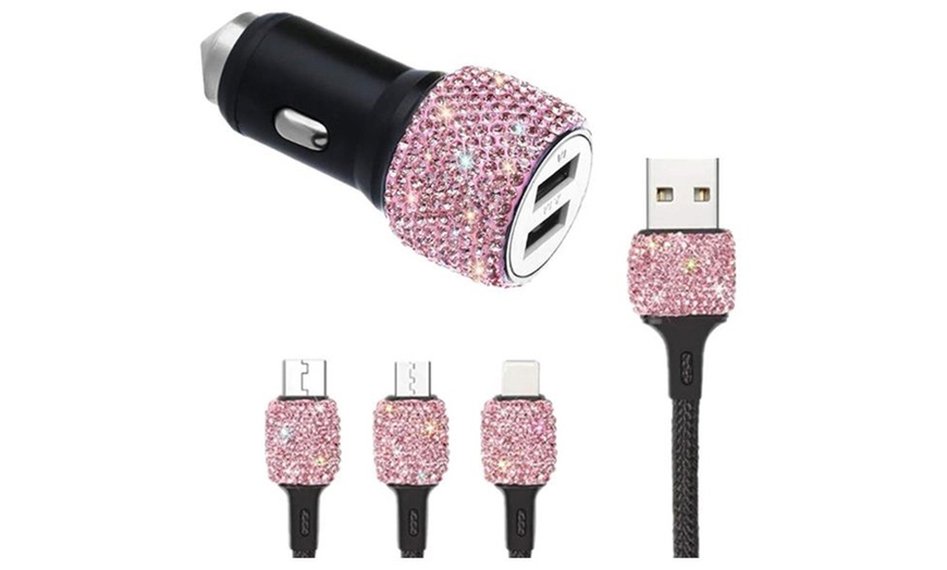 Image 6: Diamond Car Charger with Three-in-One Charging Cable