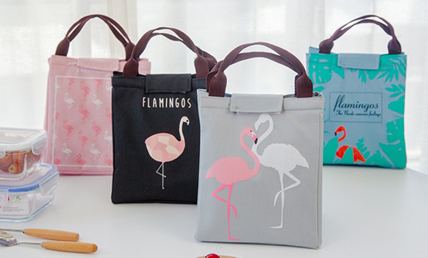 Image 1: Flamingo Insulated Lunch Bag