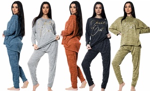 Two-Piece Italian Chill Out Gold Foil Logo Lounge Wear Set