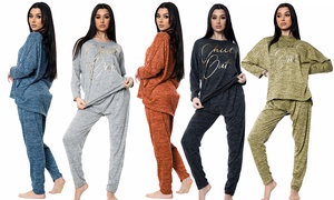 Two-Piece Italian Chill Out Gold Foil Logo Lounge Wear Set