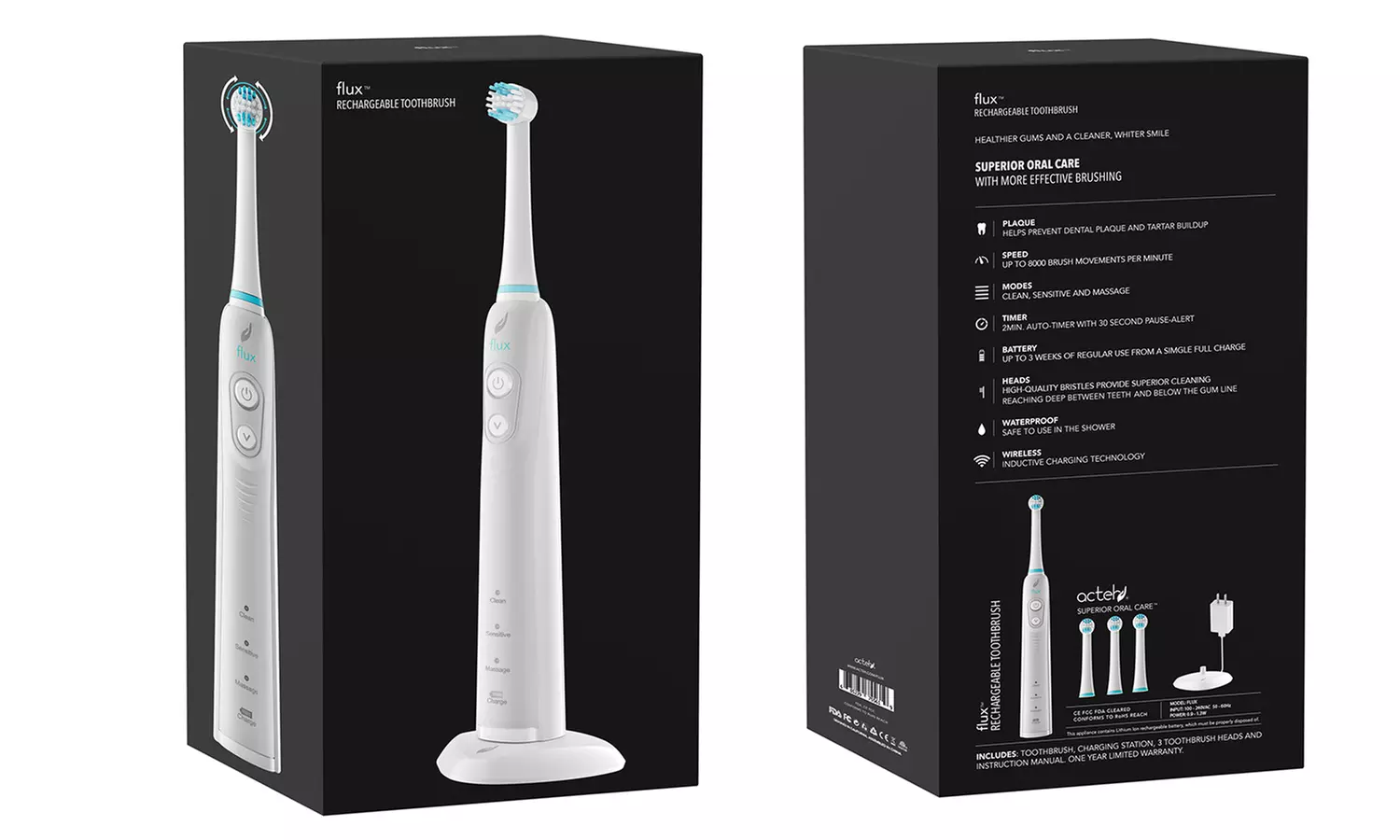 FLUX Oscillating Toothbrush with Rechargeable Battery and 3 Brush Heads - Second Medium