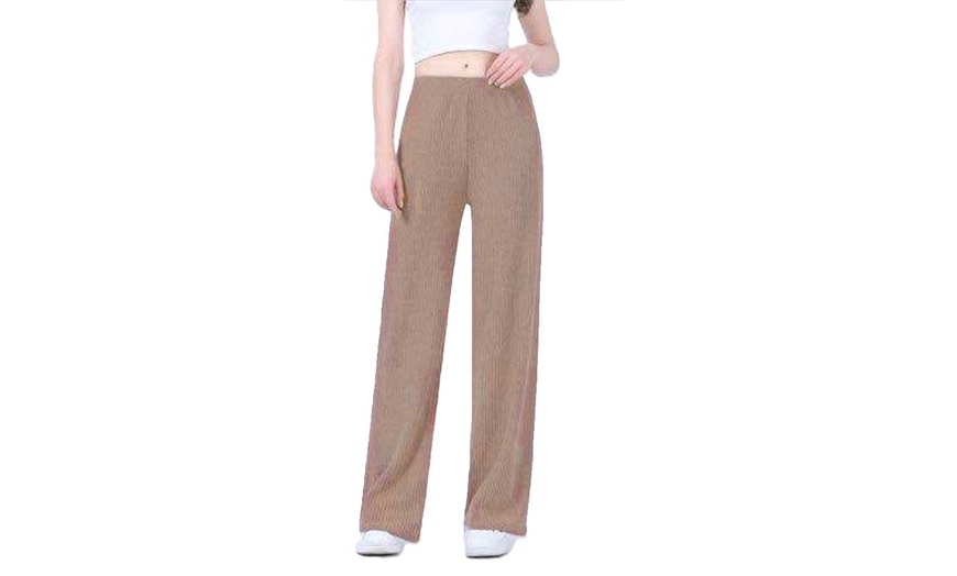 Image 9: Wide Leg Rib Knit Casual Bottoms