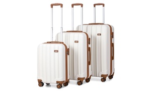 Vertical Groove Detail Cream Tan Suitcase Set