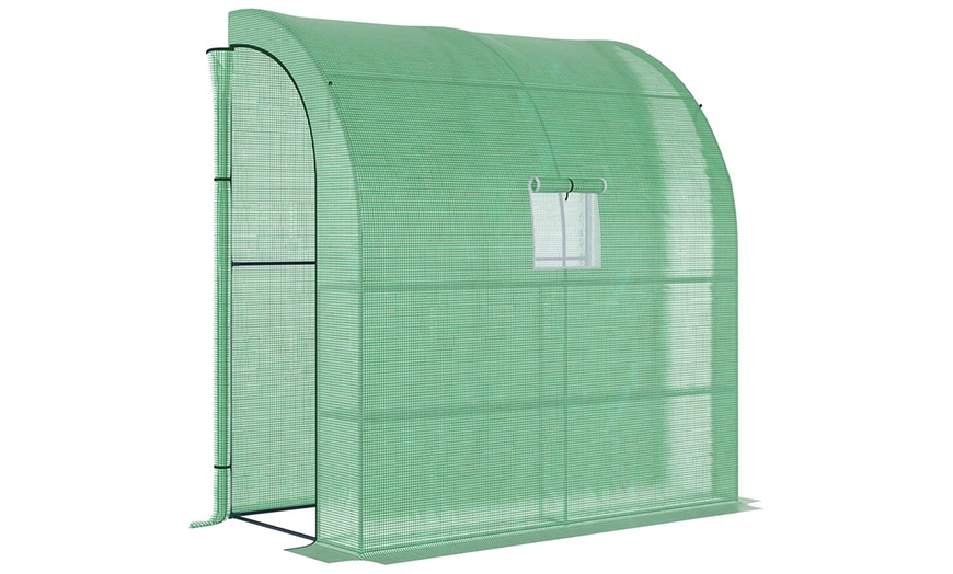 Image 8: Outsunny Walk-In Lean to Wall Greenhouse with Windows and Doors
